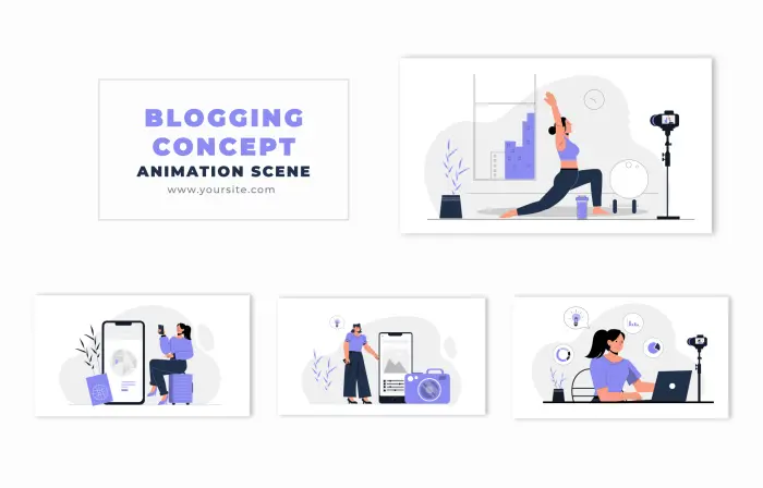 Blogging Concept Vector 2D Animation Scene